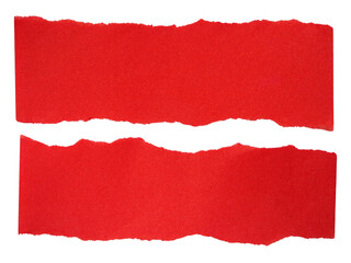everal pieces of red torn-edge sticky notes isolated on transparent background.