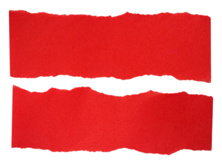 everal pieces of red torn-edge sticky notes isolated on transparent background.