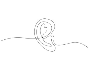 Continuous one line drawing of human ear. One line drawing illustration of human anatomy. International listening day concept single line. Editable outline