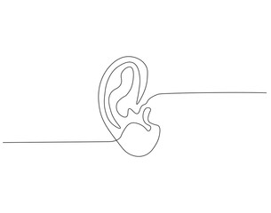 Continuous one line drawing of human ear. One line drawing illustration of human anatomy. International listening day concept single line. Editable outline