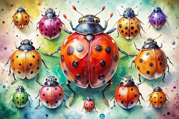 Obraz premium Vibrant Watercolor Ladybug Collection for Nature Lovers and Decor Enthusiasts