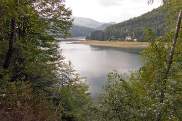 Lake Vidraru at the southern end of the Transfăgărășan Highway - a beautiful artificial lake formed by the Vidraru Dam.