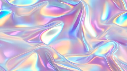 Obraz premium Seamless Holographic smooth, iridescent fabric with shifting hues of pastel colors creates a dreamy, abstract texture.