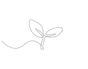 Continuous one line drawing of plant. One line drawing illustration of growing sprout. Growth, seedling, gardening concept single line. Editable outline