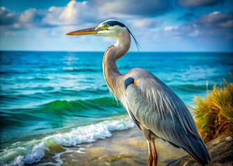Fototapeta premium Vintage Blue Heron Poster for Sea Bird Lovers - Stunning Portrait Photography for Home Decor