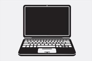 A simple black silhouette of a laptop computer.