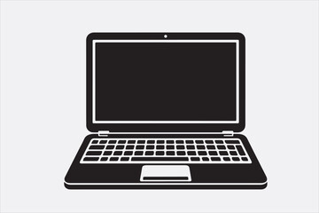 A simple black silhouette of a laptop computer.