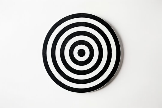 Black and white circle with a white dot in the center. The circle is surrounded by a series of black and white lines