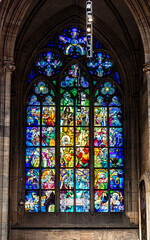 St. Vitus Cathedral's Interior Mucha's Stained Glass Window In Prague Castle  in Prague, Czech Republic.