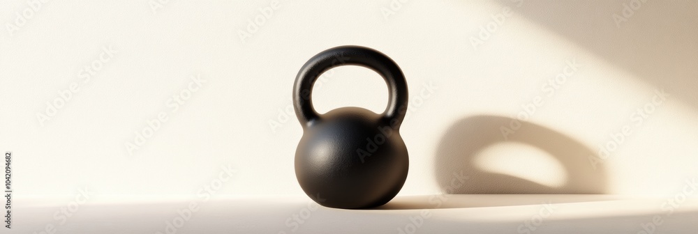 Poster A black kettlebell is prominently displayed on a light-colored surface, casting a soft shadow and emphasizing its minimalist design. Generative AI