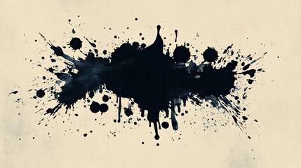 Obraz premium Watercolor black blot with splashes and washes, textured to give a natural paper look.