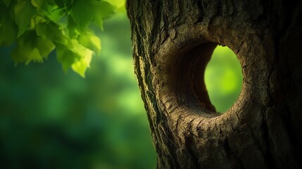 Obraz premium A round hole in a tree trunk.