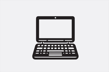 A simple black silhouette of a laptop computer.