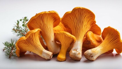chanterelle mushrooms displayed on a white background showcasing their vibrant orange color and unique texture during autumn harvest