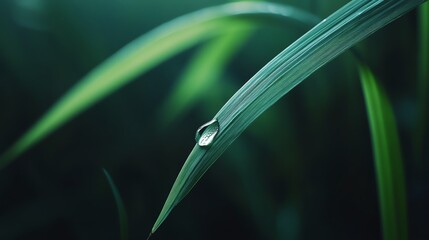 Dewdrop on a blade of grass in a field.