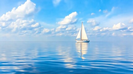 Obraz premium Sailboat on calm blue sea with clouds in sky.