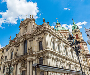 Obraz premium Church of St. Nicholas in Lesser Town With Beautiful 18th Century Baroque Architecture in Prague, Czech Republic.