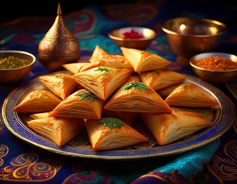 plate of traditional arabic sambusek