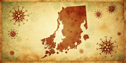 Vintage Rhode Island Map Illustration of Virus Epidemic in USA for Creative Projects and Educational Use