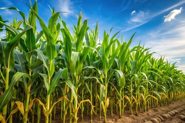 Corn plants isolated on white background at tilted angle