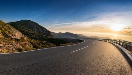 the road slopes with empty sky visible