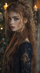 Fototapeta premium Enchanting Portrait of a Young Woman in Elegant Dress