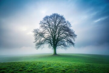 Obraz premium Creepy lonely tree in Bavarian field with fog for Halloween
