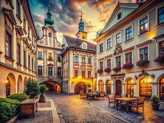 Vintage Style Photography of Mozarthaus in Altstadt, Linz, Austria – Historic Architecture and Cultural Heritage