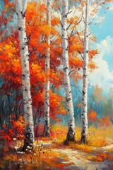 Fototapeta premium Autumnal vibrance in birch painting