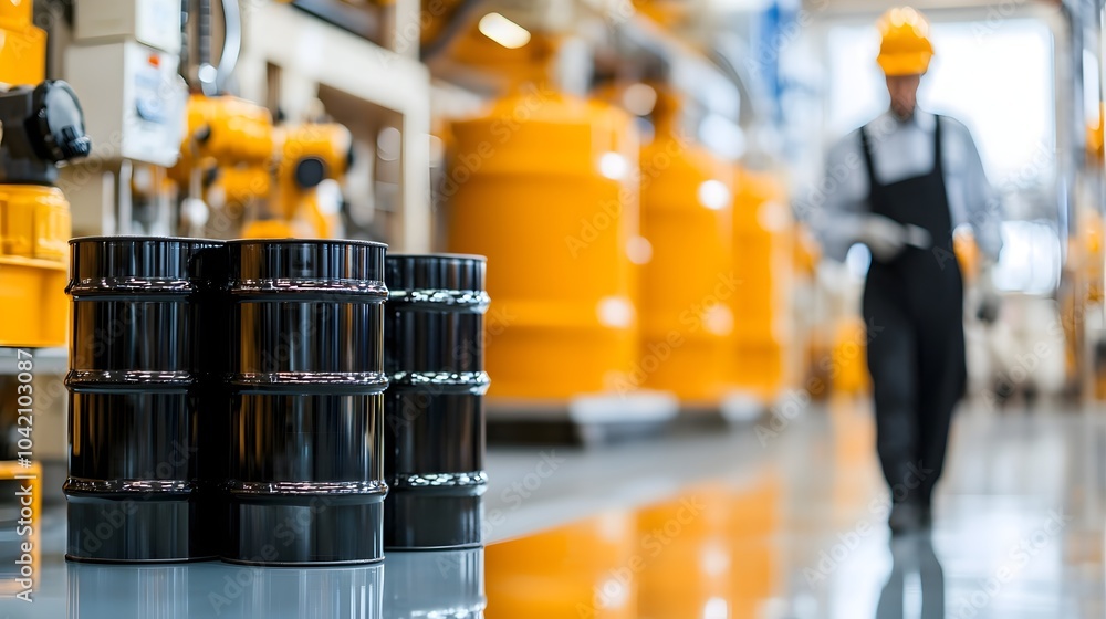 Aufkleber modern factory assembly line with precision oil barrel arrangements and complex machinery in operati