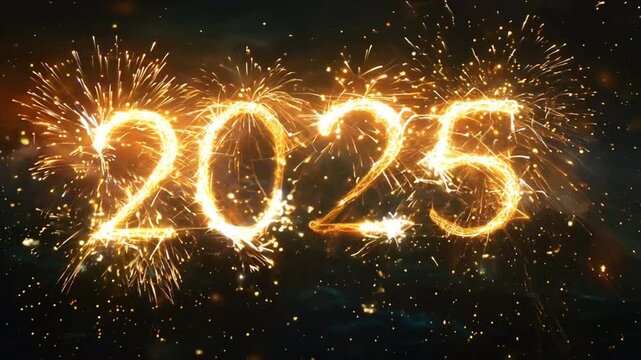 Celebrate arrival of New Year 2025 with vibrant fireworks in night sky, bright celebration filled with joy, excitement, and festive sparkles.