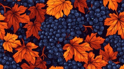Fototapeta premium Autumn harvest blueberries maple leaves