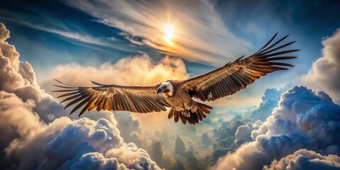 Vulture Soaring Through Clouds with Bokeh Effect - Majestic Nature Scene Captured in Stunning Detail