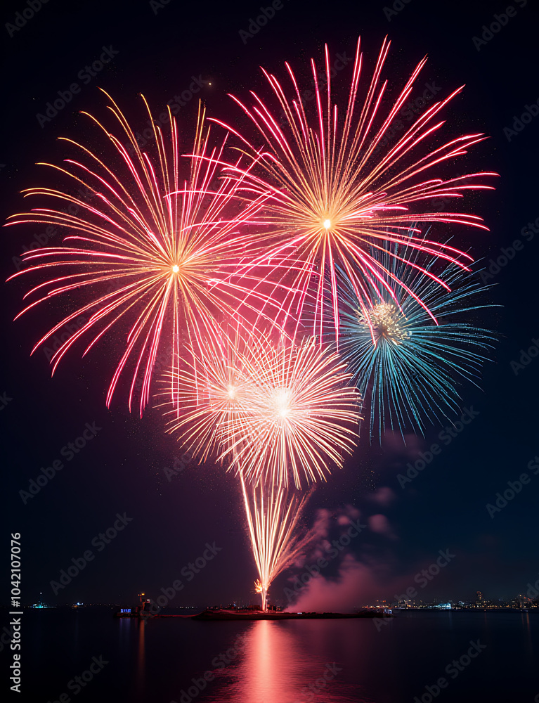 Fototapete The vibrant colors of the firework exploded in a mesmerizing display to ring in the joyous occasion of Happy New Year 2025.