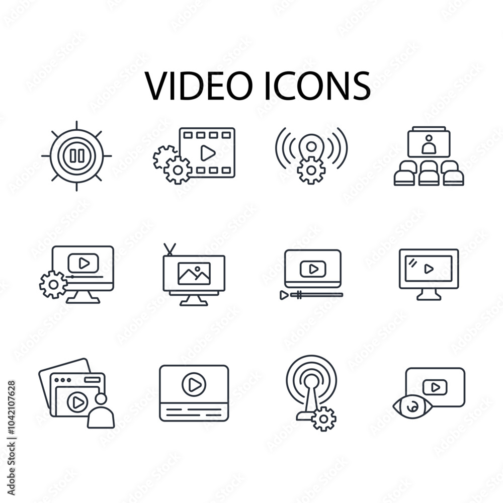 Poster video icon set.vector.editable stroke.linear style sign for use web design,logo.symbol illustration.