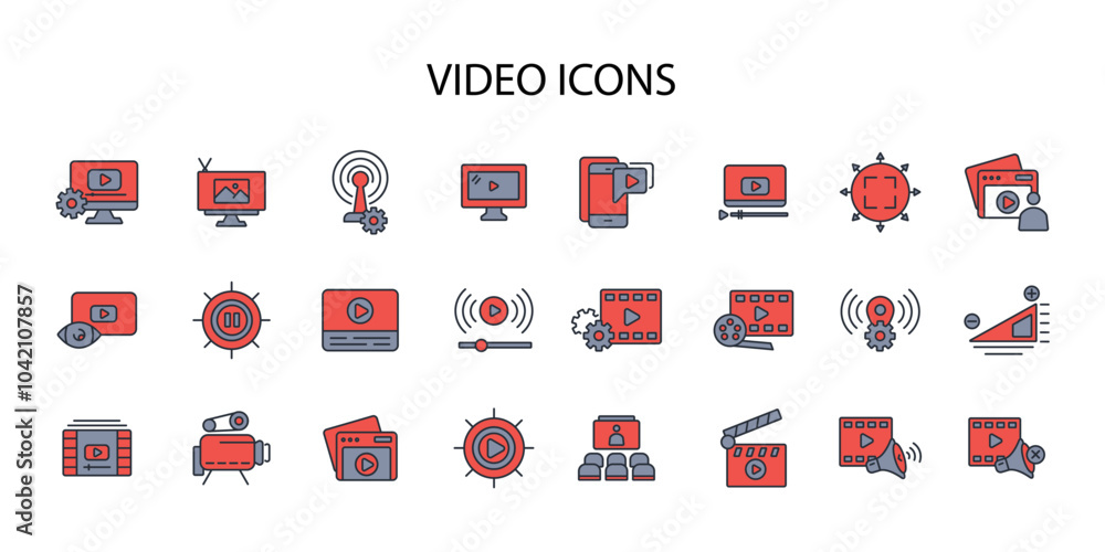 Poster video icon set.vector.editable stroke.linear style sign for use web design,logo.symbol illustration.