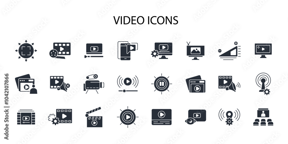 Poster video icon set.vector.editable stroke.linear style sign for use web design,logo.symbol illustration.