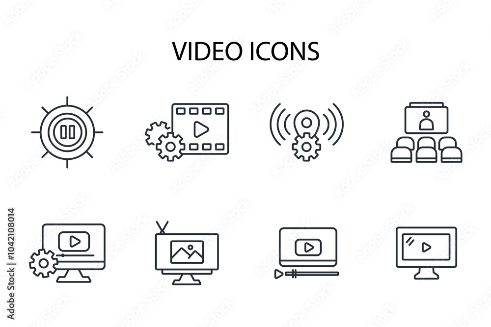 Poster video icon set.vector.editable stroke.linear style sign for use web design,logo.symbol illustration.