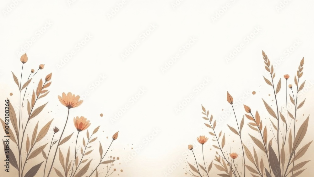 Poster minimalistic floral border with soft neutral tones and delicate botanical elements