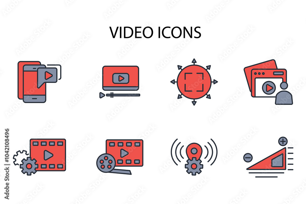 Poster video icon set.vector.editable stroke.linear style sign for use web design,logo.symbol illustration.