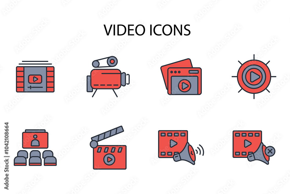 Poster video icon set.vector.editable stroke.linear style sign for use web design,logo.symbol illustration.