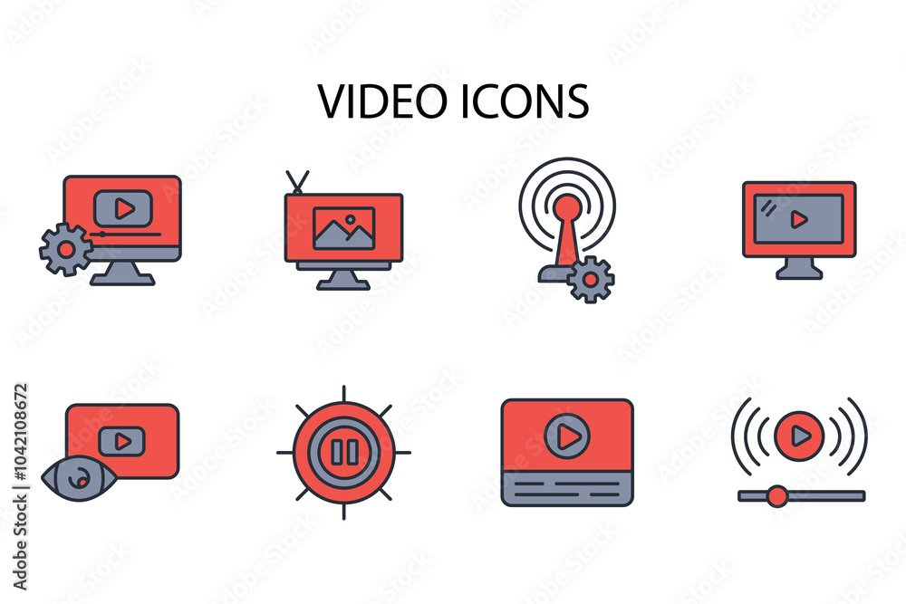 Poster video icon set.vector.editable stroke.linear style sign for use web design,logo.symbol illustration.