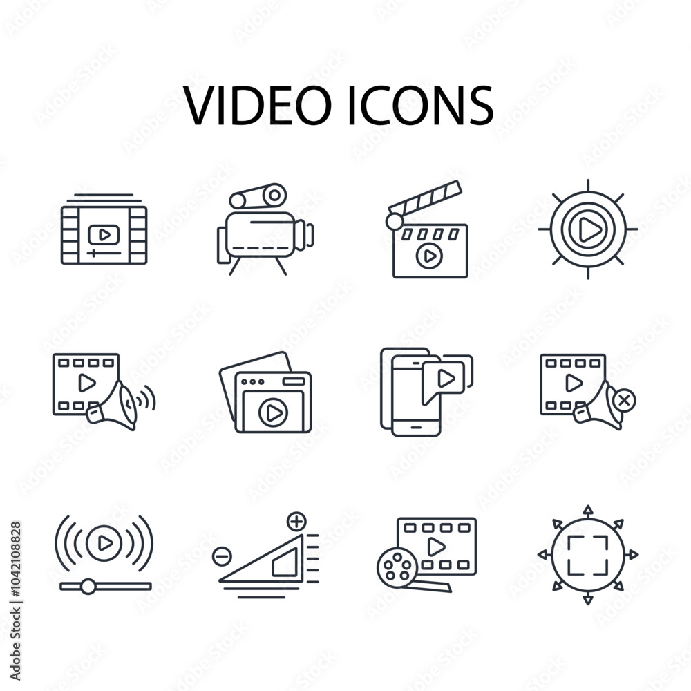 Poster video icon set.vector.editable stroke.linear style sign for use web design,logo.symbol illustration.