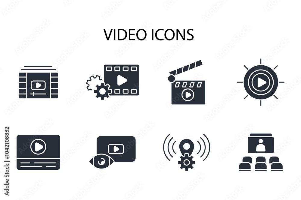 Poster video icon set.vector.editable stroke.linear style sign for use web design,logo.symbol illustration.