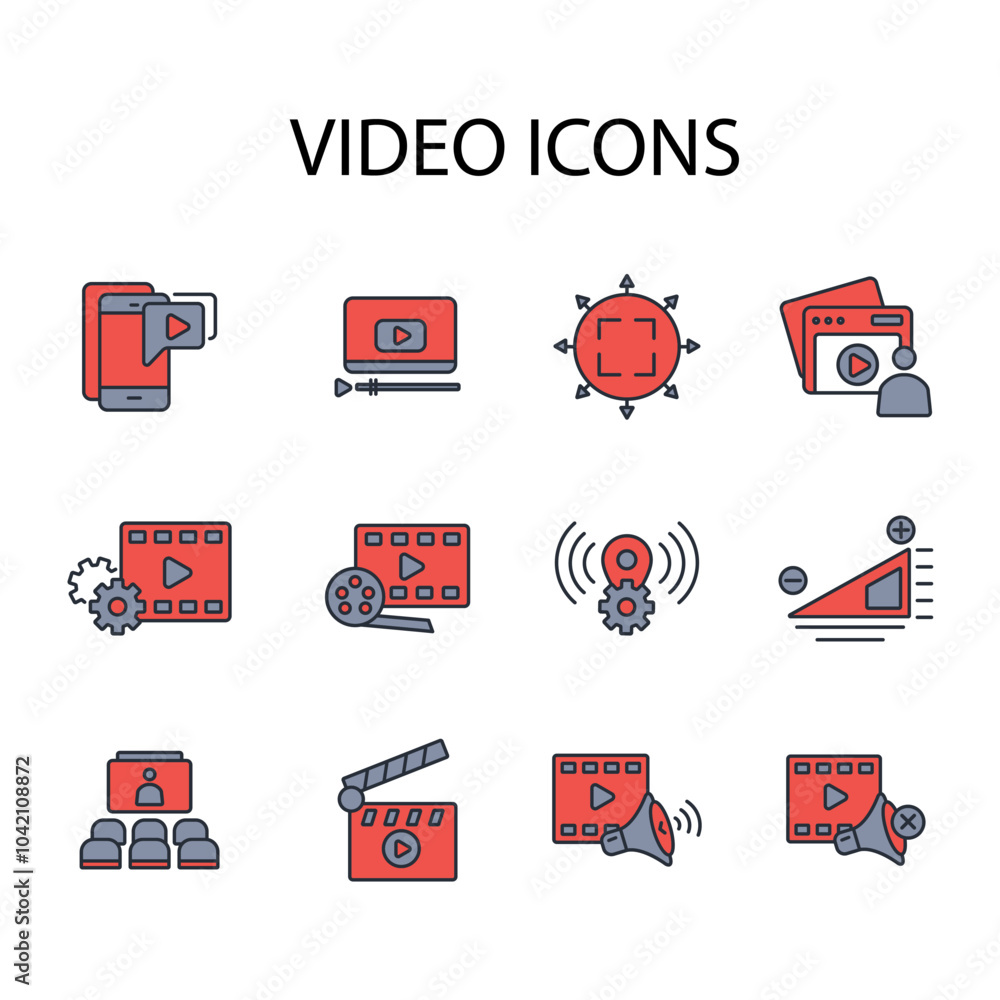 Poster video icon set.vector.editable stroke.linear style sign for use web design,logo.symbol illustration.