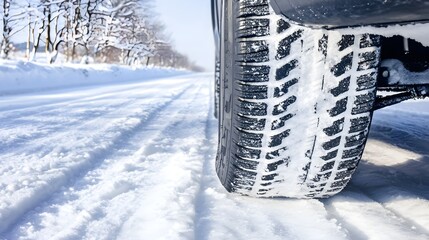 Close-Up of Tire on Snowy Winter Road