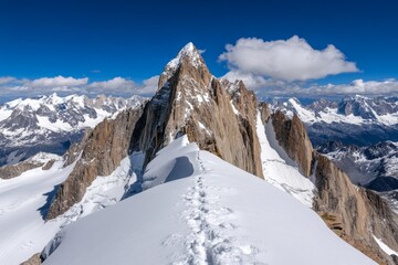 Hyper-realistic close-up of Monte Fitz Royâ€™s craggy granite face, capturing every crack and crevice in stunning detail, with light and shadow playing across the rock