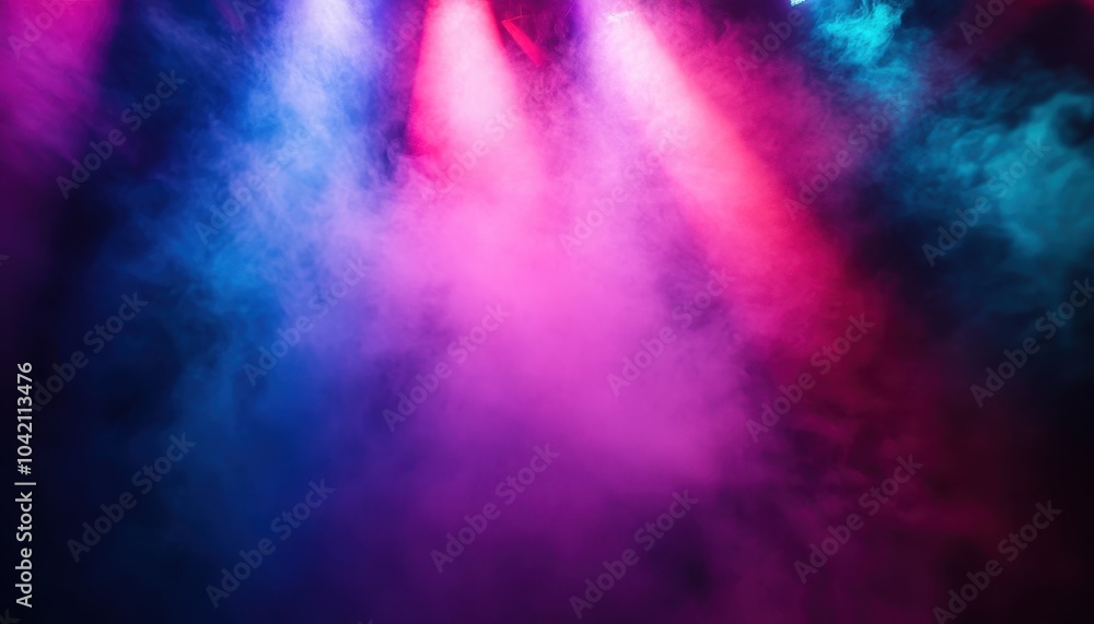 Poster a vibrant display of multicolored fog and lighting effects, creating an atmospheric and dynamic visu