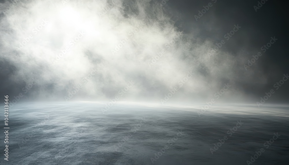 Poster a foggy landscape with ethereal light, creating a mysterious and tranquil atmosphere, enhancing the 