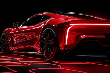 Naklejka premium Luxury sports car in the spotlight, with a person admiring its sleek design and representing a materialistic lifestyle